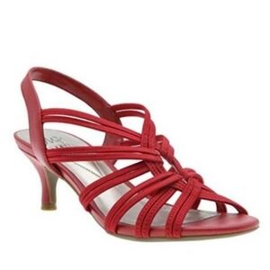 Red Stretch Comfort Strappy Kitten Heel Sandal